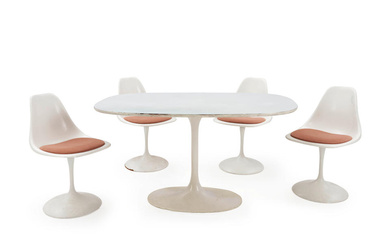 MID-CENTURY MODERN TULIP TABLE AND FOUR SWIVEL CHAIRS, United States,...