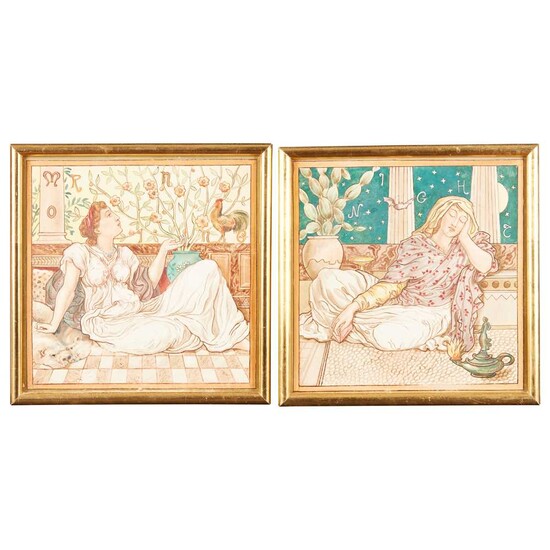 MINTONS CHINA WORKS, STOKE-ON-TRENT ‘MORNING' & 'NIGHT’, PAIR OF TILES, CIRCA 1880