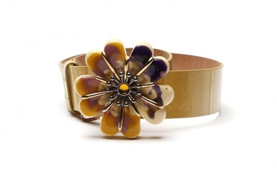 Missoni, Yellow leather belt with flower buckle.