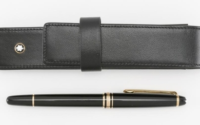 MONTBLANC MEISTERSTÜCK GOLD-COATED CLASSIQUE BALLPOINT PEN Length 5.25". Includes a Montblanc black leather pouch with clasp, length...