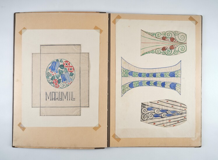 A portfolio with 10 sheets, inter alia, decorative designs by Bertold Löffler