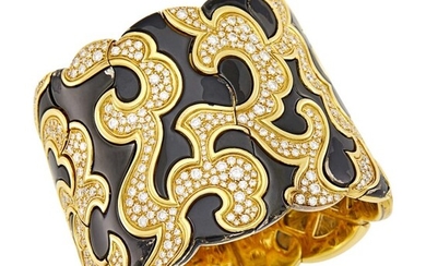 Marina B Wide Gold, Anodized Steel and Diamond 'Onda' Cuff Bracelet