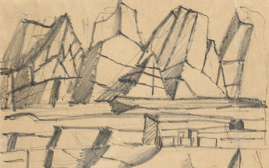 Mario Sironi ( Sassari 1885 - Milano 1961 ) , "Paesaggio con montagne" 1947 ca. pencil on paper cm 16.7x22.2 This work is registered at the Associazione per il Patrocinio...
