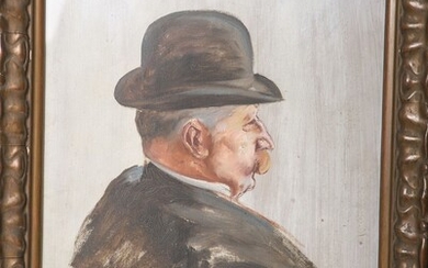 Márk, Lajos (1867 - 1940), Portrait d'un homme au chapeau melon, signé, huile/bois, env. 46,5...