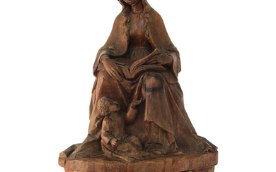 Mary and Baby Jesus, Education of the Virgin Scene Wood Sculpture.