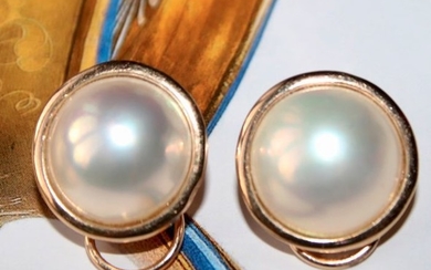 Master's marks- 14 kt. Yellow gold - Earrings Australian Mabé Pearls ø 11.5 mm - Omega locks - Excellent luster