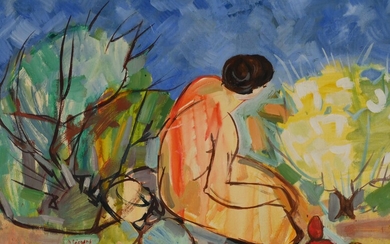 Maurice LEONARD (1899-1971) "Le nu dans la clairière, 1959" hst sbg 50x72.5