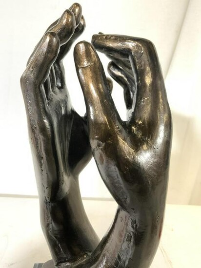 Metal Hands Sculpture on Marble Base