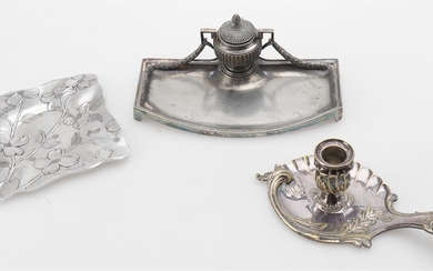 Metalware including a Christofle silver plated chamberstick