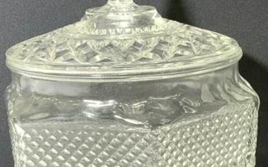 Mid Century Embossed Glass Lidded Jar