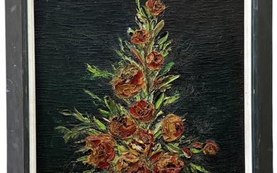 Mid-Century Modernist Still Life Of Flowers, Signed Heavy Impasto