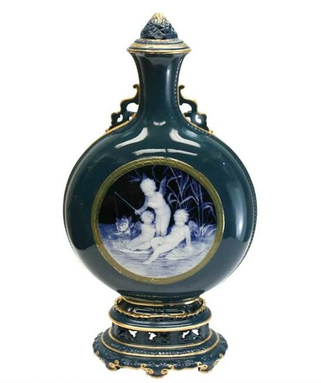 Minton Porcelain Pate-Sur-Pate Moon Flask Vase, 1881