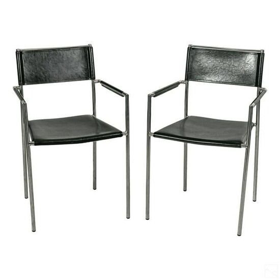 Modern Black Leather & Chrome Stacking Arm Chairs