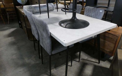 Modern grey dining table on black tapered supports and 5...