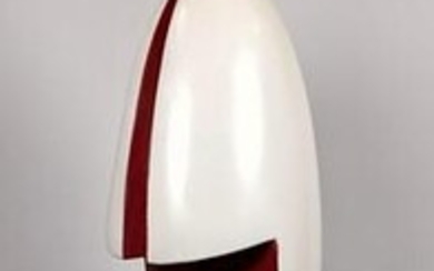 Modernist Op Art Table Lamp. Red and White with Cut Out