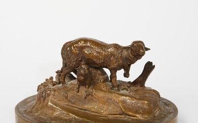 "Mouton et agneau" Bronze à patine brun clair. Non signé. 19ème siècle. 15 x 24...