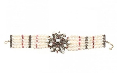 Multi-Strand Pearl and Gem-Set Bracelet