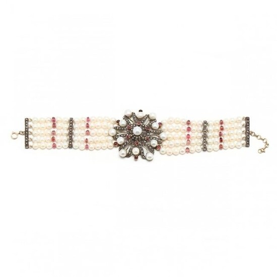 Multi-Strand Pearl and Gem-Set Bracelet