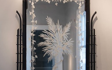 Napoleon III Ebonized Bamboo Mirror with Tree of Life Silvered Glass