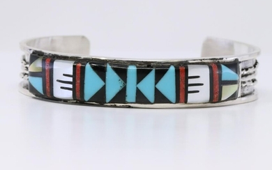 Native American Zuni Handmade Inlay Sterling Bracelet