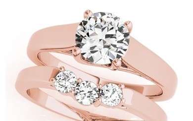 Natural 1.95 CTW Diamond Engagement Ring SET 18K Rose Gold