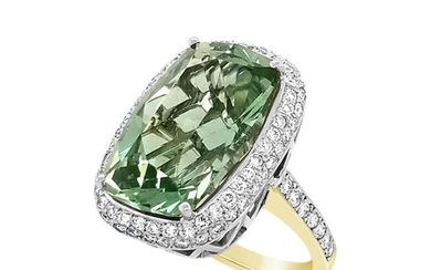 Natural Green Beryl & Diamond Ring w/ GIA Certificate
