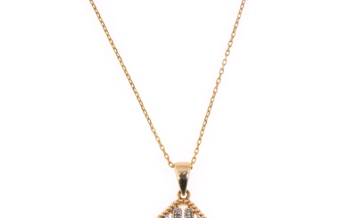 Necklace with two-tone gold pendant, decorated with diamonds