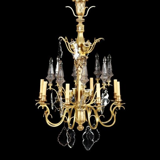Neoclassical Style Gilt Sixteen Light Drop Prism