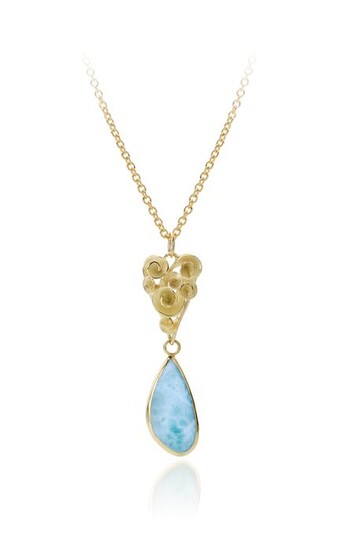 Nicoline van Boven - 14 kt. Yellow gold - Necklace with pendant Larimar