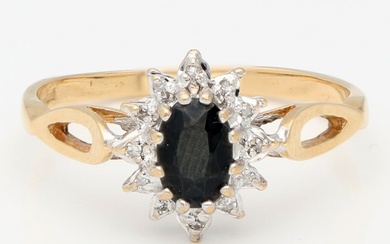 No Reserve - 14 kt. Bicolour, Gold - Ring - 0.06 ct Diamond - 0.44 ct Sapphire