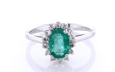 No Reserve Price - 1.14 Tcw Emerald & Diamonds ring - Ring White gold Emerald - Diamond