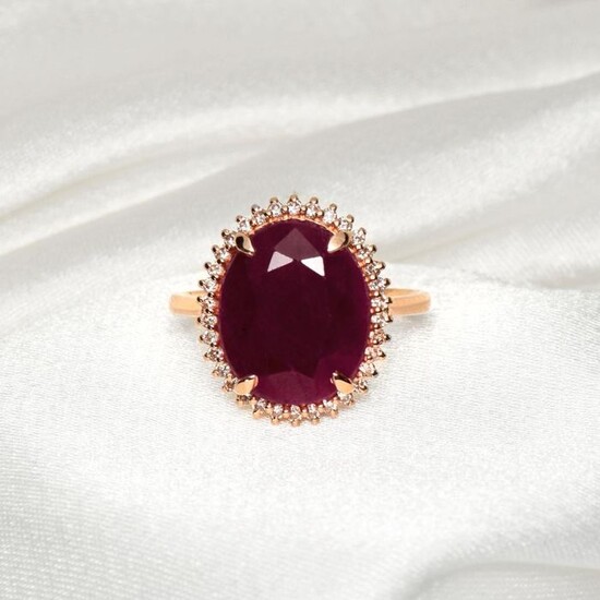 No Reserve Price - 6.46 ct Natural Ruby & 0.25 ct Diamonds - 14 kt. Pink gold - Ring Ruby - Diamonds, IGI Certified