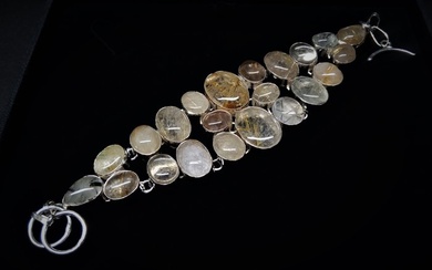 No Reserve Price Beautiful Rare Natural Gold Rutilated quartz 925 Silver Bracelet - Bracelet