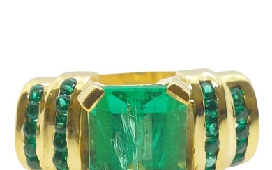 No Reserve Price - Ring - 9 kt. Silver, Yellow gold Emerald - Emerald
