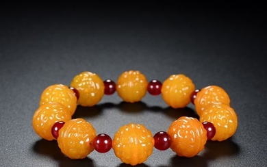 Old Chinese Hetian Jade Beads Bracelet/Hand Chain