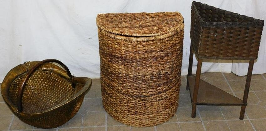 One Basket Weave Plant Holder & Two Baskets