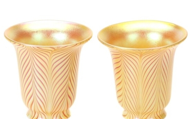 Orient & Flume Art Glass Gold Pulled Feather Lamp Shades, 1980