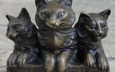 Original Comfy Cats In A Basket Bronze Sculpture - 4" x 4.5"