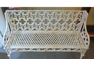 Ornate cast iron "Gothic style" garden seat with honeycomb d...
