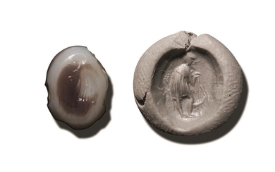 Oval and truncated cone three layer intaglio engraved...