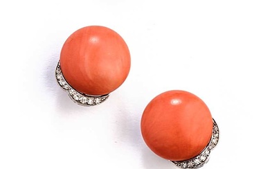PAIR OF CORAL AND DIAMOND EAR CLIPS