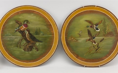 PAIR OF PAINTED PANELS FEATURING WATERFOWL One depicts wood ducks and the other depicts mallards. Both signed lower right "Josephine...