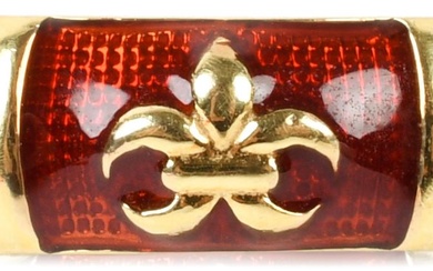 PAMPILLONIA 18K YELLOW GOLD AND ENAMEL RING WITH FLEUR-DE-LIS DESIGN