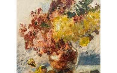PETERS, ANNA (1843-1926), "Blumenstillleben mit Äpfeln und Trauben"