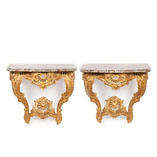 PR., LOUIS XV STYLE GILTWOOD MARBLE TOP CONSOLES