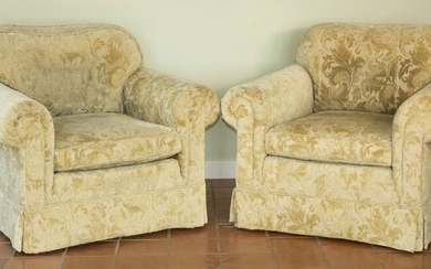 PR OF GREEN UPHOLSTERED ARMCHAIRS