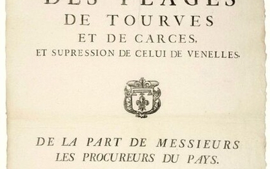 PROVENCE. 1741. Abandonment of the FÉODAUX PÉAGES of VENELLES (13), TOURVES (83) & CARCES (83). "On behalf of the Public Prosecutors of the Country. The Public is warned that as from September 29, 1741, day of the festival of Saint Michel, the Toll...