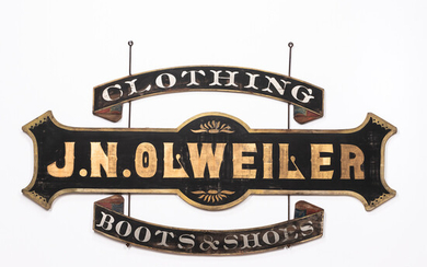Painted Sign "J.N. OLWEILER CLOTHING BOOTS & SHOES,"
