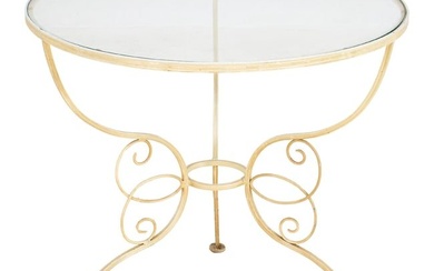 Painted Wrought Iron Glass Top Side Table