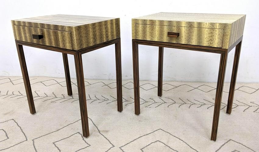 Pair CLIFF YOUNG LTD. Snakeskin Side End Tables with 1